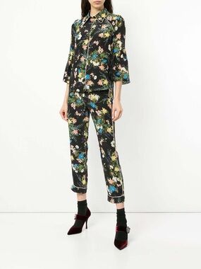 Erdem Women’s Ginnie Trousers 100% Silk Floral Print Resortwear Pants Size US 10